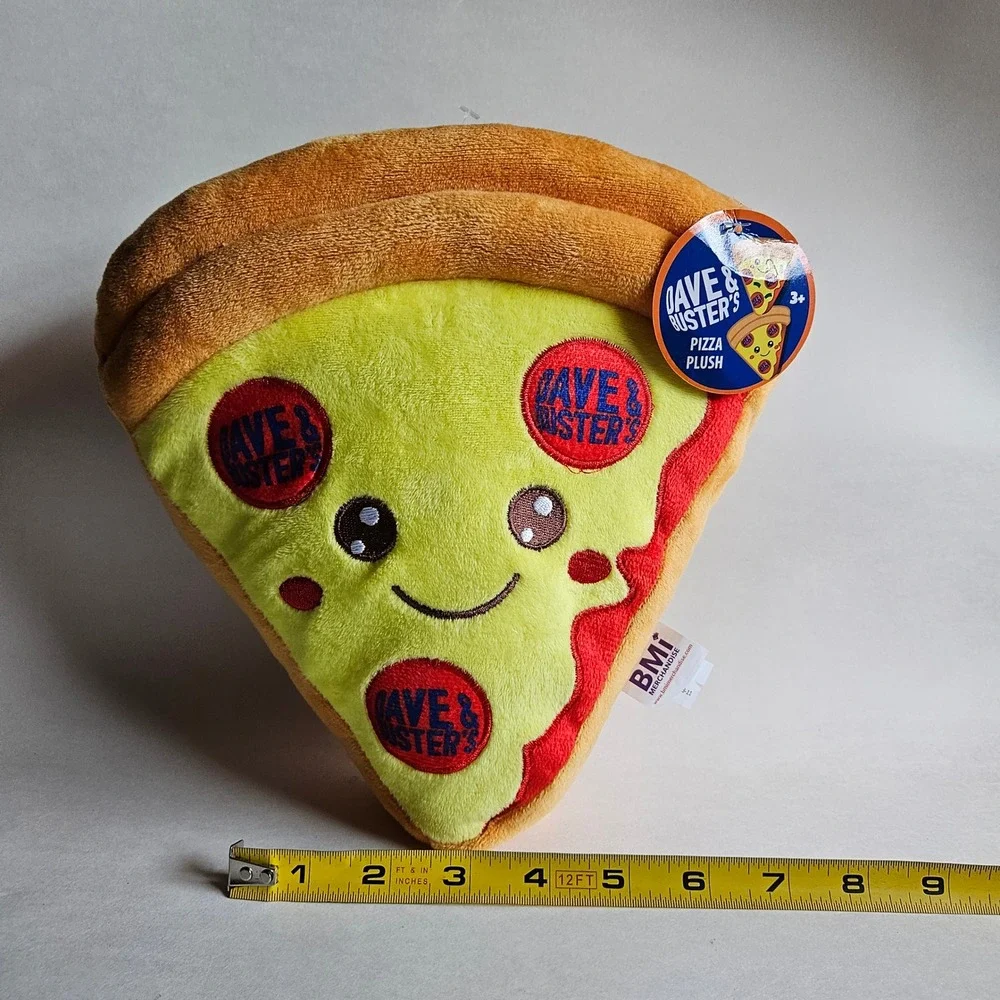 Dave & Busters Pizza Slice Plush Stuffed Toy Yellow Red Pepperoni Logo NWT 9in